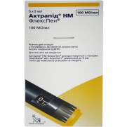 Actrapid HM FLEXPEN 5 cartridges of 3 ml in a multi-dose disposable syringe pen 100UN Diabetes Актрапид НМ Флекспен