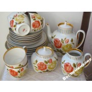 Vintage porcelain Tea set Roses Lomonosov factory LFZ Soviet Russian 1970 PD17