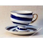 Vintage porcelain Tea Cup Saucer pair Lomonosov LFZ Russia Modern cobalt PD16