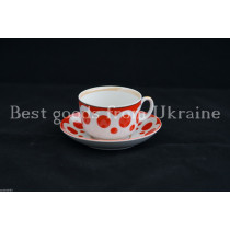 Tea pair Vintage porcelain Cup Sauser USSR Druzhkovka Soviet period Polka-dot PD30