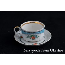 Vintage coffee pair Cup+Saucer porcelain USSR Soviet Korosten Коростень PD90