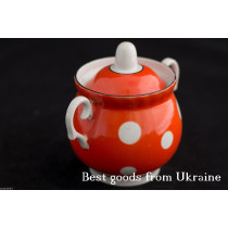 Vintage Sugar-bowl porcelain USSR CCCP BARANOVKA Soviet period Polka-dot PD86
