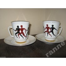 Vintage porcelain Cup Saucer coffee pairs USSR Soviet Lomonosov Olympic LFZ PD33