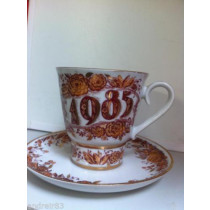 Vintage porcelain Tea Cup Saucer pair USSR Soviet Lomonosov LFZ ЛФЗ Victory PD19