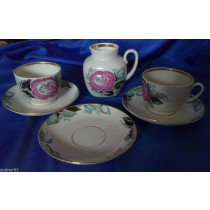 Part of coffee set Сup Sauser Cream jug Vintage porcelain Soviet Lomonosov LFZ PD21
